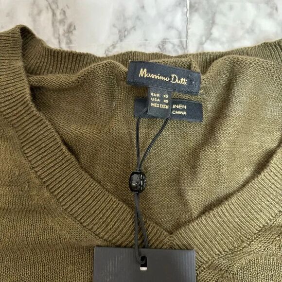 Massimo Dutti Green 100% Linen V-Neck lightweight Sweater Size XS NWT Minimalist - Picture 7 of 9